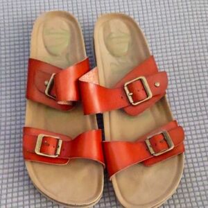 Red Leather Buckle Sandals